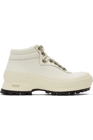 Jil Sander Bottes de randonnée blanc cassé en cuir exclusives à SSENSE