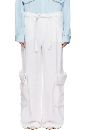 OPEN YY Pantalon cargo blanc en lin