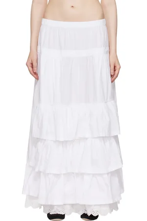 OPEN YY Jupe midi blanche à taille roulée et à volants étagés
