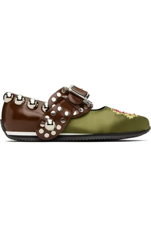 Chopova Lowena Ballerines de style Charles IX vert et brun à bride de style éperon