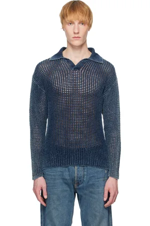 Diesel Polo bleu en tricot à mailles ouvertes