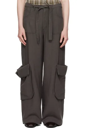 OPEN YY Pantalon cargo gris en lin