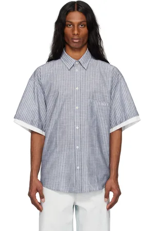 Le PÈRE Chemise à manches courtes étagée bleu marine à boutons
