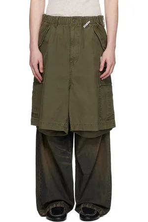 Maison Mihara Yasuhiro Jean kaki et bleu marine à empiècement de style short cargo