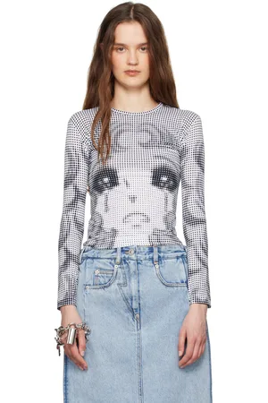 pushBUTTON T-shirt noir et blanc en jersey à image Crying Girl pixelisée