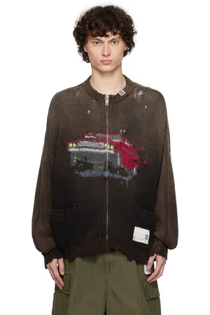 Maison Mihara Yasuhiro Cardigan noir en tricot à image de voiture en jacquard