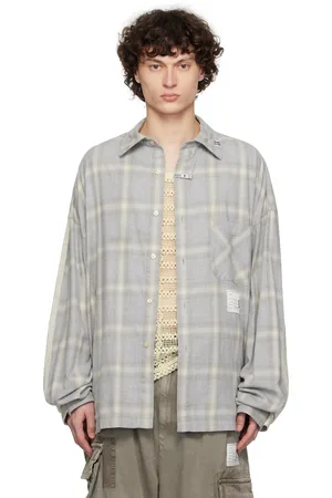 Maison Mihara Yasuhiro Chemise à manches longues étagée gris et beige