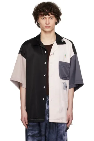 Maison Mihara Yasuhiro Chemise à manches courtes noir et rose à motif Crazy