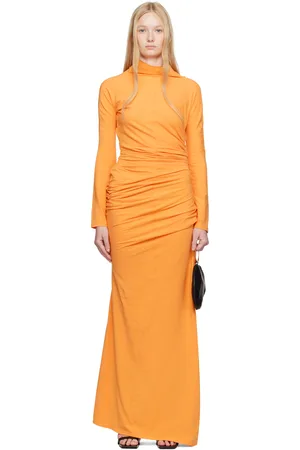 Colleen Allen Robe longue orange à assemblage drapé