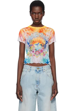 Casablanca T-shirt multicolore en filet à motif tie-dye et à image