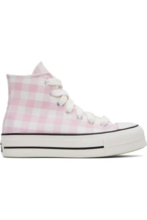 Converse Baskets Chuck Taylor All Star rose et blanc à motif guingan