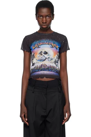 Casablanca T-shirt noir en filet à imprimé 