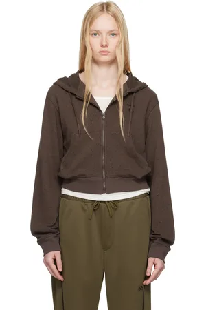 OPEN YY Pull à capuche de détente brun à glissière