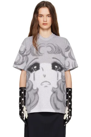 pushBUTTON T-shirt noir et blanc à image Crying Girl pixelisée