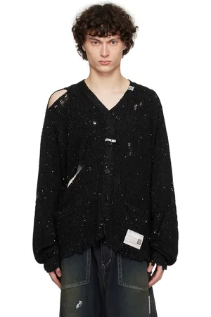 Maison Mihara Yasuhiro Cardigan noir en tricot à effet usé et à paillettes