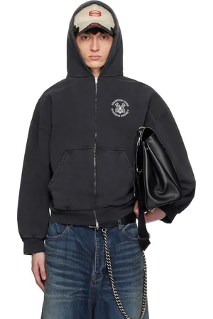 Balenciaga Pull à capuche noir en jersey Archetype à glissière et à armoiries