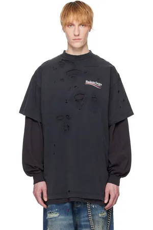 Balenciaga T-shirt à manches longues étagé noir à logos Political Campaign