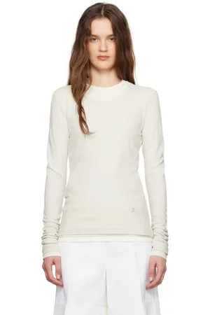 Jil Sander Ensemble de trois t-shirts à manches longues étagés gris et blanc cassé