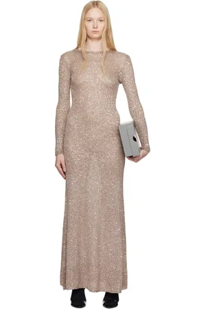 Balenciaga Robe longue beige à paillettes