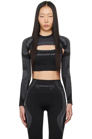 MISBHV Soutien-gorge de sport noir garnitures en tricot jacquard