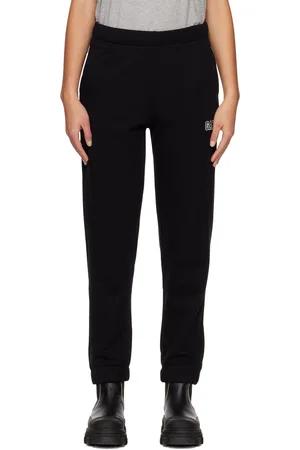 Ganni Pantalon de détente noir à logo brodé