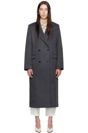 Calvin Klein Manteau gris en laine brossée à double boutonnage - Halo