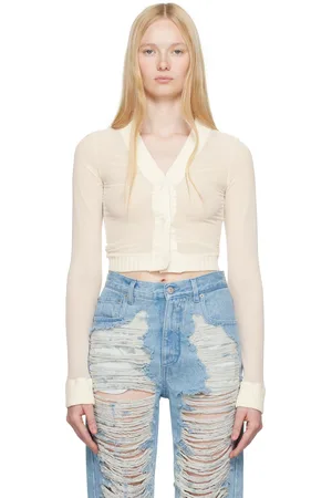 Maison Margiela Cardigan à manches longues blanc cassé en filet extensible