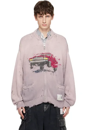 Maison Mihara Yasuhiro Cardigan rose en tricot à image de voiture en jacquard
