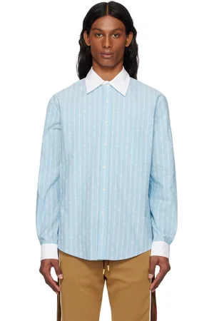 Casablanca Chemise bleue à rayures à feuilles de laurier en jacquard