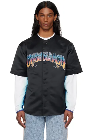 Casablanca Chemise de baseball à manches courtes noire à logo gothique