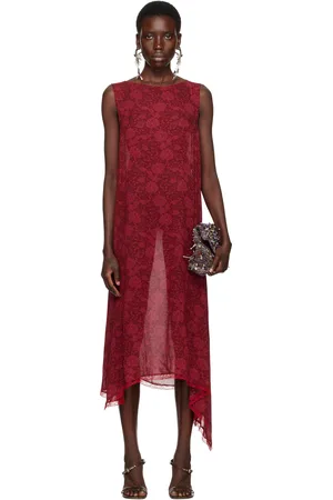 DRIES VAN NOTEN Robe midi asymétrique et décontractée rouge