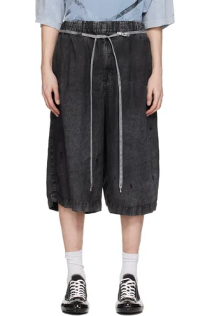 Maison Mihara Yasuhiro Short ample noir en lin à effet usé