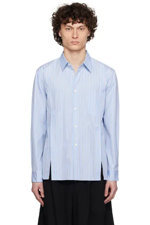 Comme des Garçons Chemise bleue en popeline fine de coton à rayures