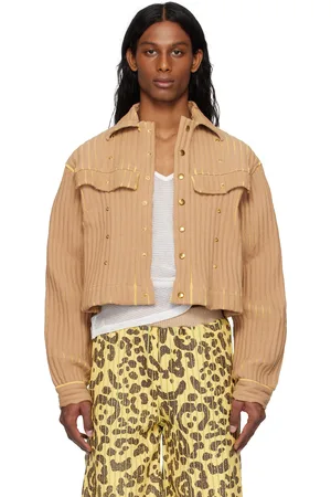 Stanley Blouson de travail écourté beige et jaune en tricot côtelé