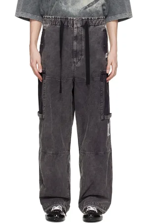 Maison Mihara Yasuhiro Pantalon cargo noir en satin de coton