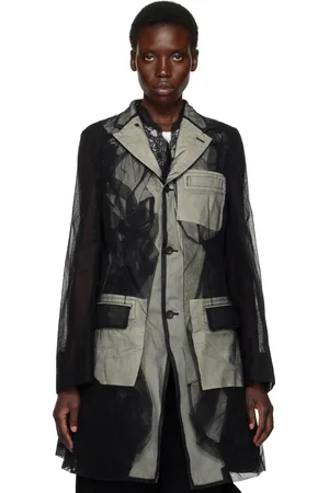 Comme des Garçons Veston noir en tulle de nylon à panneau en coton