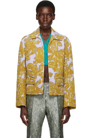 DRIES VAN NOTEN Blouson vert et mauve à perles