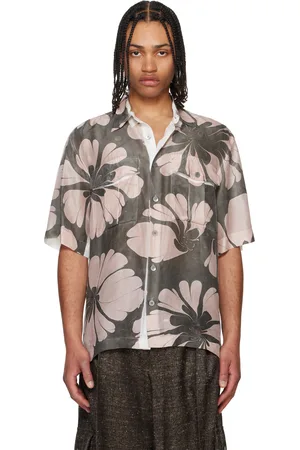 DRIES VAN NOTEN Chemise gris et blanc à motif fleuri imprimé