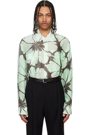 DRIES VAN NOTEN Chemise vert et blanc à motif fleuri imprimé