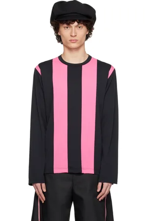 Comme des Garçons T-shirt noir et rose à rayures en jacquard