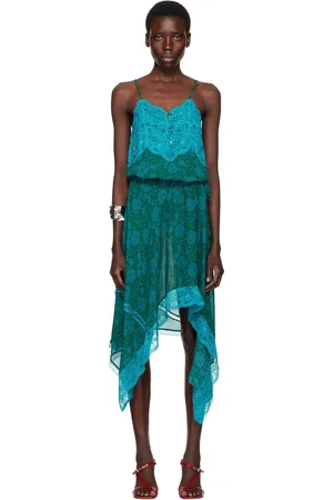 DRIES VAN NOTEN Robe midi à enfiler bleue à ourlet mouchoir