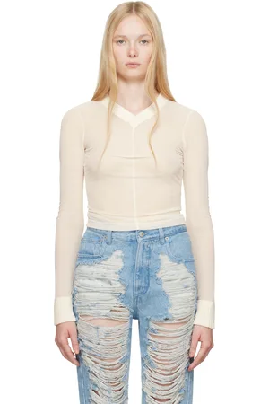 Maison Margiela Pull à manches longues blanc cassé en filet extensible