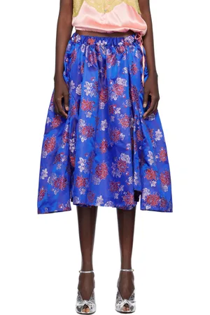 Comme des Garçons Jupe midi bleue en polyester à motif en jacquard
