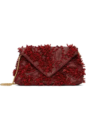DRIES VAN NOTEN Petit sac enveloppe rouge en matelassé à perles