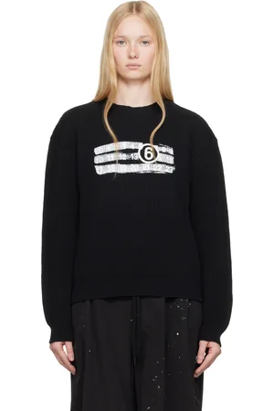 Maison Margiela Pull noir en tricot à logo numérique