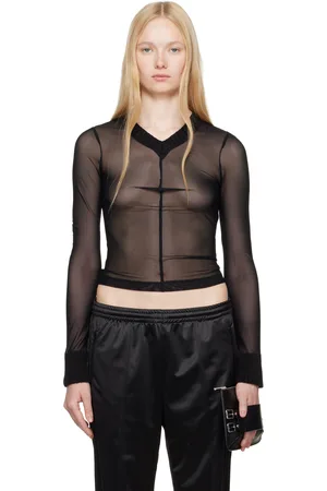 Maison Margiela Pull à manches longues noir en filet extensible