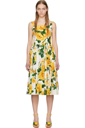 Dolce & Gabbana Robe midi blanc et jaune à motif fleuri