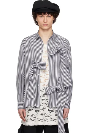Comme des Garçons Chemise blanc et noir en popeline fine de coton à rayures