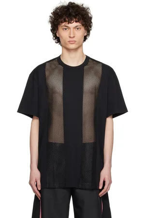 Comme des Garçons T-shirt noir en filet et en piqué de polyester