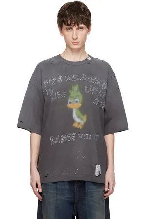 Maison Mihara Yasuhiro T-shirt noir à imprimé Leon et à effet usé